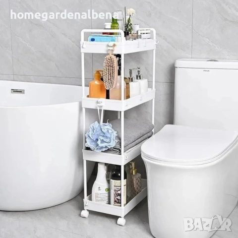 Компактна количка-етажерка за баня и кухня с колела – многофункционална, снимка 3 - Етажерки - 54166640