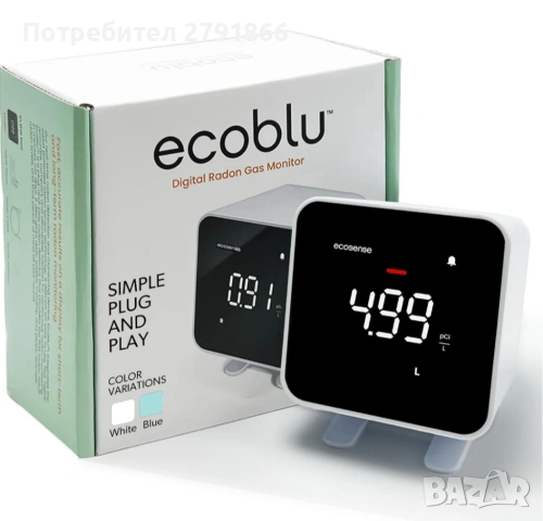 Ecosense EB100 EcoBlu, домашен радон детектор нов