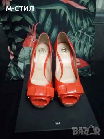 летни обувки elisabetta franchi кожа лак уникален корал , снимка 6 - Дамски обувки на ток - 54827744
