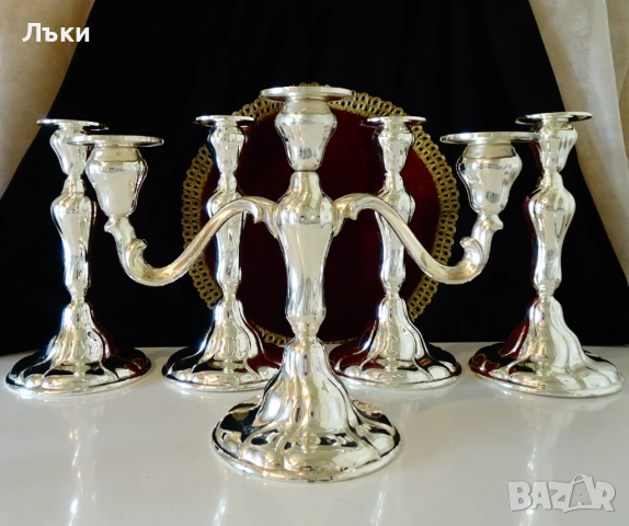 Посребрен троен свещник тройка WMF,800 гр.,Art Nouveau. , снимка 12 - Антикварни и старинни предмети - 53990119