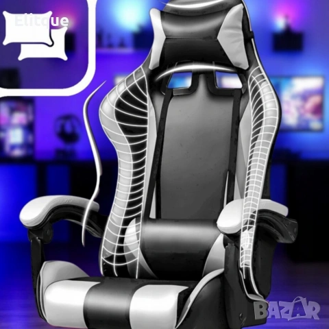 Ергономичен офис и геймърски бял стол – Максимален комфорт за гърба и врата, регулируем, снимка 6 - Столове - 54211914