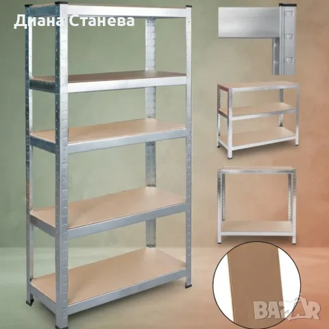 Метален стелаж с 5 рафта – 875 кг товароносимост, 180 × 90 × 30 см, сребрист, снимка 3 - Етажерки - 55565310