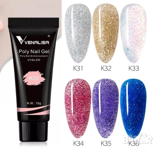 Venalisa PolyGel 15ml полигел термо , брокат , конфети , холограм, снимка 4 - Продукти за маникюр - 33986430