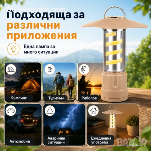 Мощна акумулаторна къмпинг LED лампа преносимо осветление лед фенер риболов туризъм палатка аварии, снимка 4 - Къмпинг осветление - 51178755