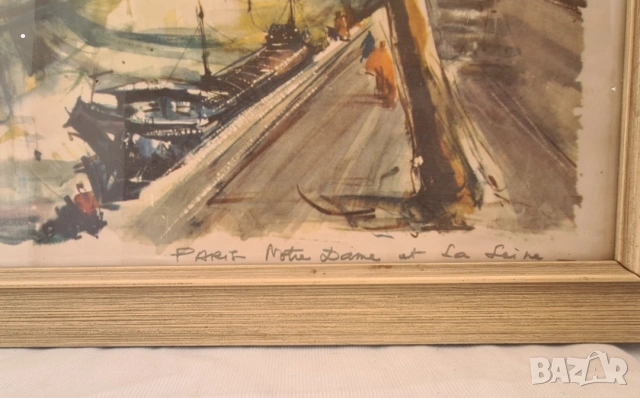Винтидж картина „Нотр Дам и Сена“, Мариус Жирар Marius Girard, снимка 2 - Картини - 54115738