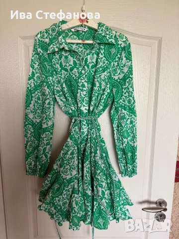 Нова зелена ежедневна елегантна рокля zara Zara Зара 100 % памук памучна разкроена  , снимка 3 - Рокли - 52841097