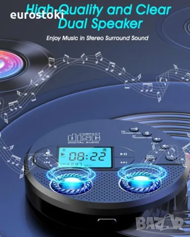 Преносим CD плейър Greadio CD-35 с Bluetooth, акумулаторна батерия 2000mAh, съвместим FM трансмитер, снимка 4 - MP3 и MP4 плеъри - 55647083