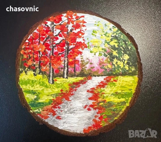 Картина ръчно рисувана върху дърво и отзад магнит сувенир 
