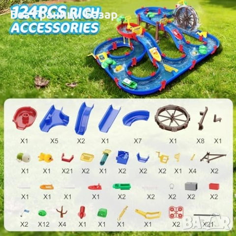 Нова играчка Детски воден комплект с 2 нива помпа лодки и водно колело, снимка 6 - Други - 54093111