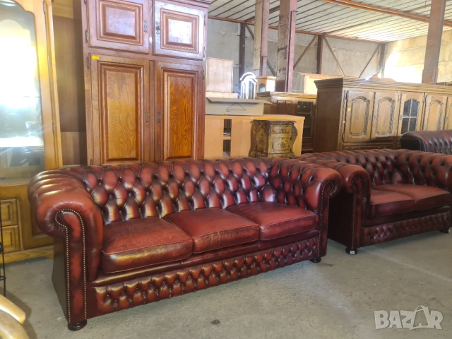 Кожен комплект дивани тип "Chesterfield" (3+2), снимка 2 - Дивани и мека мебел - 54534572