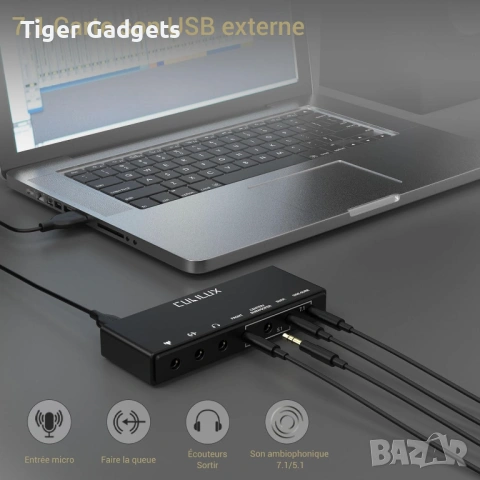 Външна USB звукова карта Cubilux 7.1, 48kHz–384kHz, Line-In и микрофонен вход, снимка 2 - Ресийвъри, усилватели, смесителни пултове - 54867873