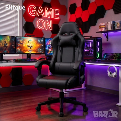 Ергономичен офис и геймърски черен стол – Максимален комфорт за гърба и врата, регулируем, снимка 5 - Столове - 54212004