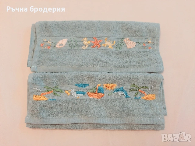 Ръчно бродирани хавлии с морски мотиви, снимка 2 - Хавлиени кърпи - 55077485