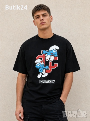 DSQUARED2 💙 Oversized тениска Smurfs — черна