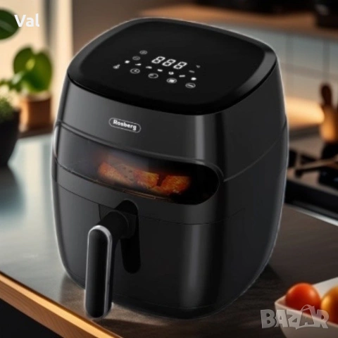 Фритюрник AirFryer , 1350W, 5.2л., LED дисплей, Горещ въздух, Таймер, до 200°C, Черен, снимка 6 - Фритюрници - 54672323
