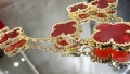 Van Cleef & Arpels VCA 5 Motifs Gold Red Carnelian Vintage Alhambra Дамска Гривна, снимка 7