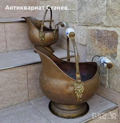 Две старинни медни кофи за въглища днес чудесни за кашпи