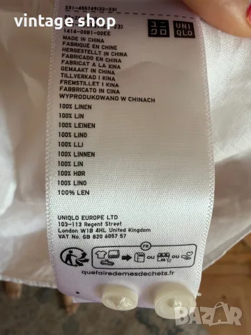 Снежнобяла мъжка ленена риза UNIQLO, размер S, снимка 7 - Ризи - 55559398