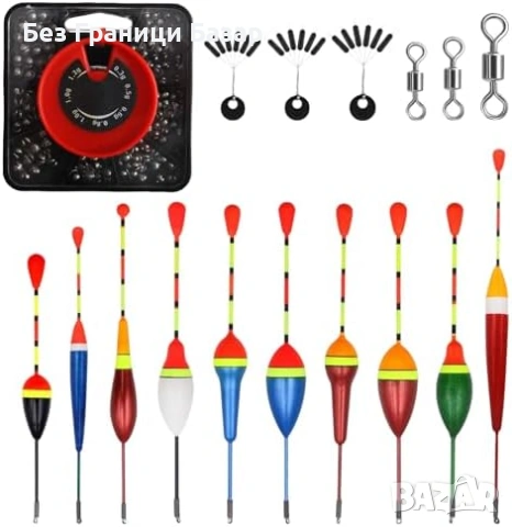 Нов Комплект риболовни плувки тежести стопери конектори 10 части рибар