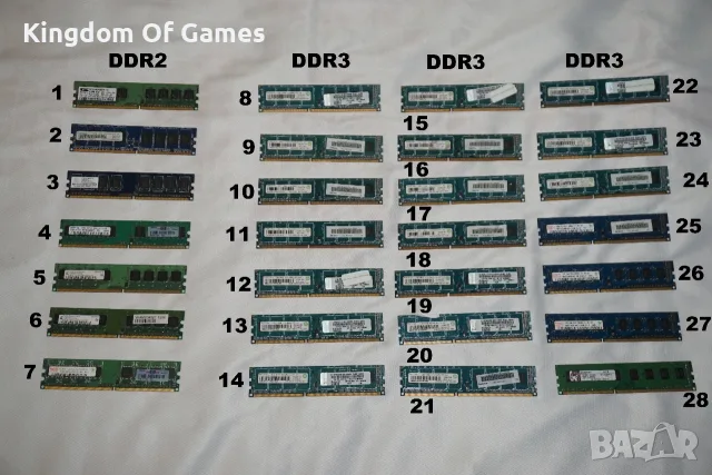 Лот от 28 броя RAM ПАМЕТ DDR2 512MB/DDR3 2GB/1GB Тествана и Работеща за Настолен Компютър