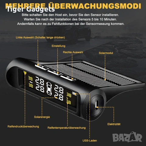 Zobmio TPMS система за следене на налягането в гумите – 4 водоустойчиви IPX7 сензора за автомобили, , снимка 4 - Аксесоари и консумативи - 54470480