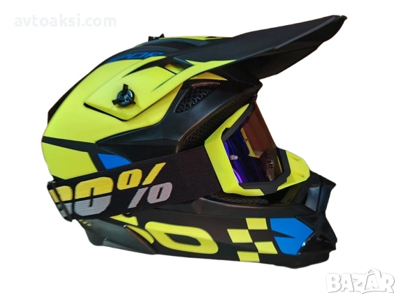 Каска Крос Мотор/Скутер/Бъги/Вело/АТВ+ очила 100%, снимка 2 - Аксесоари и консумативи - 54089237