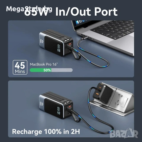 Бързо зареждаща се външна батерия 18400mAh 65W, преносимо зарядно за лаптоп, снимка 2 - Външни батерии - 55187496