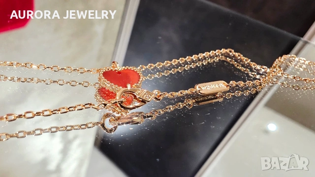 Van Cleef & Arpels VCA Rose Gold Red Carnelian Sweet Heart Дамско Колие, снимка 6 - Колиета, медальони, синджири - 54500588