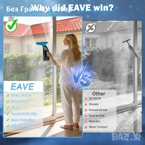 Нов безжичен Електрически уред за почистване на прозорци EAVE с вакуум 2000Pa, снимка 4 - Други стоки за дома - 54923241