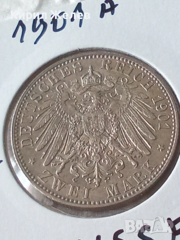 Сребърна монета 2 германски марки 1901 година прусия 43241, снимка 2 - Нумизматика и бонистика - 55256015