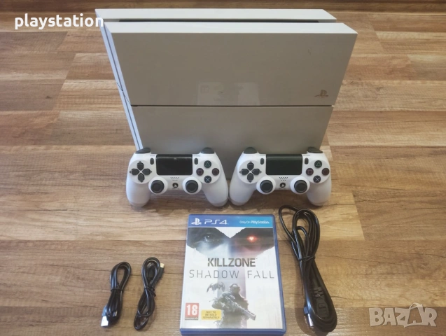Снежнобял PlayStation 4 Fat 500GB Glacier White / 2 Нови Джойстика / Плейстейшън 4, снимка 3 - PlayStation конзоли - 55001117