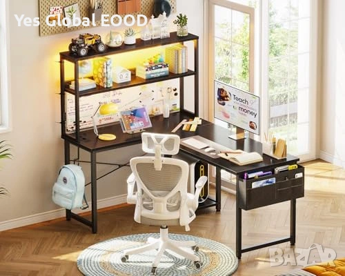 L бюро Coleshome LED 110x80 с контакти черно, снимка 7 - Маси - 54533435