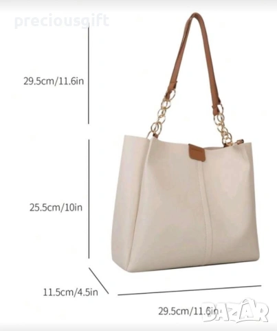 Дамска голяма кожена бежова чанта, снимка 4 - Чанти - 54139423