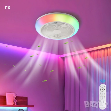 LED Таванен плафон с вентилатор, Дистанционно и RGB (45см)