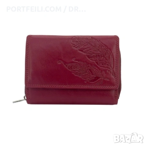 Портмоне Friedrich, Eстествена козя кожа, RFID защита, щампа перо, червено