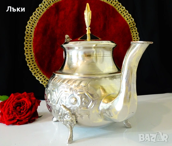 Посребрен бронзов чайник Al Ouar,печат. , снимка 4 - Антикварни и старинни предмети - 54988708