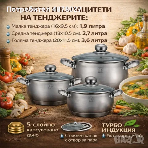 Комплект тенджери Swissgold EMMIE (SG-18099) – 3 броя с 5-слойно капсуловано дъно