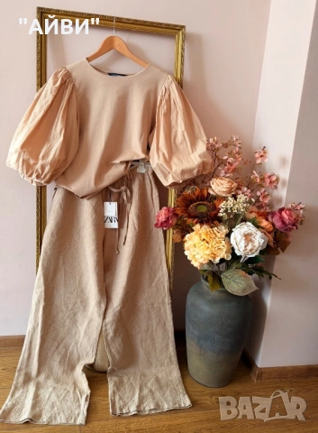 ZARA Дамски панталон от лен и тениска, снимка 8 - Панталони - 54003868