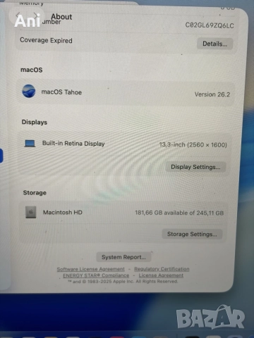 Mackbook Air M1 8/256GB 13’  Като нов, снимка 4 - Лаптопи за дома - 55382210