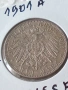 Сребърна монета 2 германски марки 1901 година прусия 43241, снимка 2