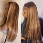 Естествена перука от бразилска коса 70-75 см - Lace Front 13x6, кафява с руси кичури, 200% плътност, снимка 7