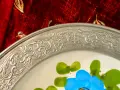 Порцеланова чиния за стена,фруктиера с калаен обков. , снимка 2