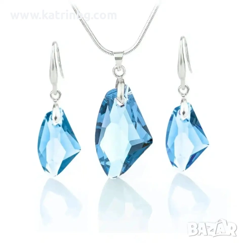 Комплект бижута Сваровски Galaktik Aquamarine – колие и обеци със сини кристали, снимка 3 - Бижутерийни комплекти - 54718498