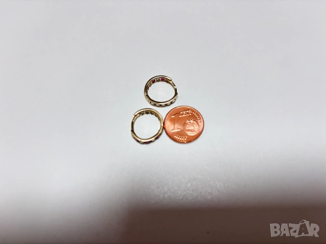 Златни Обеци 1,85 грама 14K(проба 585) с бели и розови циркони, снимка 11 - Обеци - 54939763