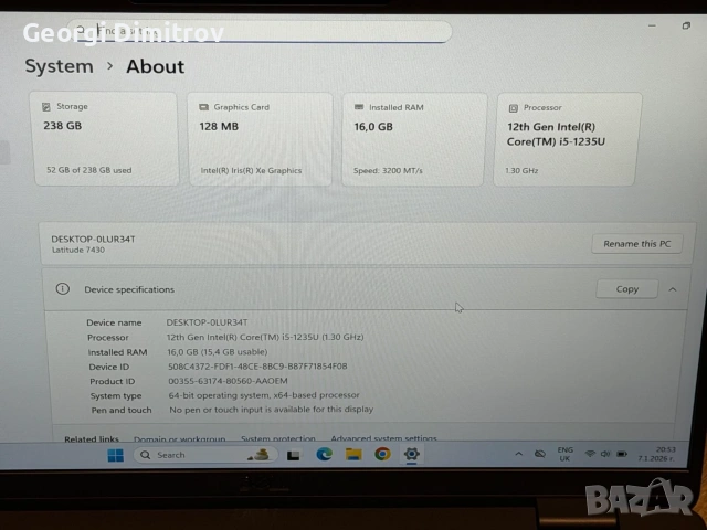 Dell Latitude 7430 i5-1235U/16RAM DDR4/256GB SSD/Iris XE Graphics/отличен, снимка 4 - Лаптопи за работа - 54982539