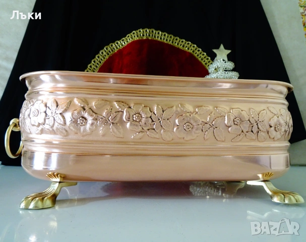 Медна фруктиера,жардениера,чиста червена мед. , снимка 4 - Антикварни и старинни предмети - 54682679