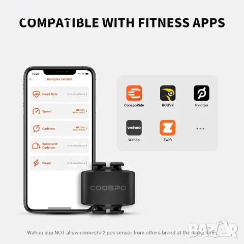 COOSPO BK9C Bluetooth/ANT+ сензор за каданс за велосипед IP67, снимка 3 - Аксесоари за велосипеди - 55423544