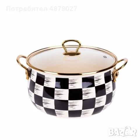 Тенджера Goldmann 24x15см. 6.2л./  26x16см. 8.5л., 4л., 5л., Емайл. Индукция. Бял/Черен каре