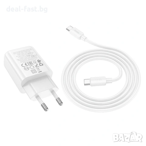Зарядно за мрежа Hoco N61 / USB A + USB C / 20W PD/QC 3.0 / с кабел Type C към Type C / Бял /, снимка 2 - Оригинални зарядни - 55164680