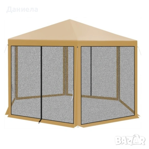 Шестоъгълна бежова градинска шатра 2x2x2x2.5 м с мрежа против комари, 2 входа, снимка 7 - Градински мебели, декорация  - 54749583